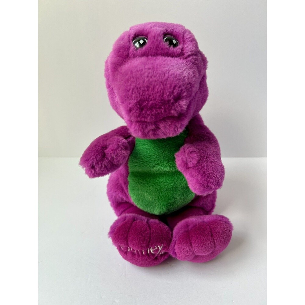 Vintage Barney Dinosaur Plush 12" Stuffed Animal Purple Green 90s Toy Stuffed
